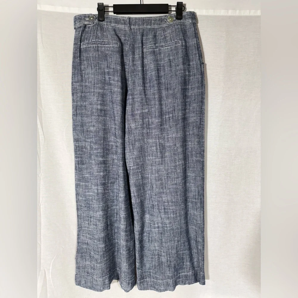 Zara Wide-Leg Linen Blend Trousers in Heathered Blue Size Large